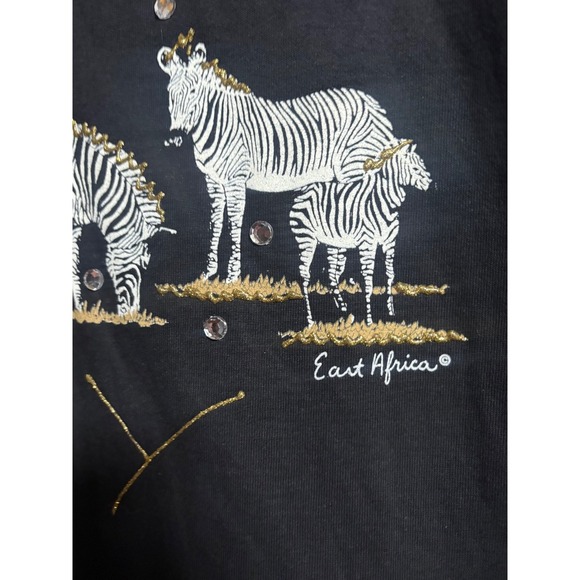 East Africa Zebra Graphic Rhinestone‎ Black T-Shirt Womens Animal Tee - Picture 5 of 8